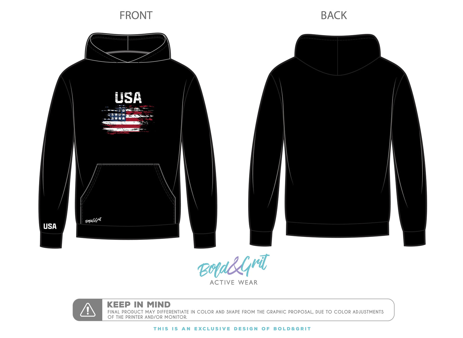 Black Hoodie USA - Bold&Grit