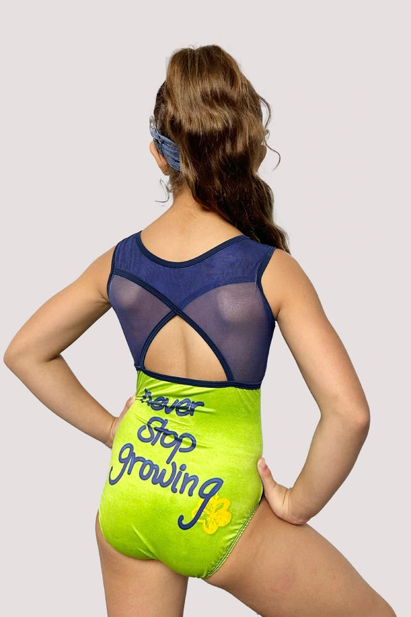 Girls gymnastics leotard front view with contest winner floral design