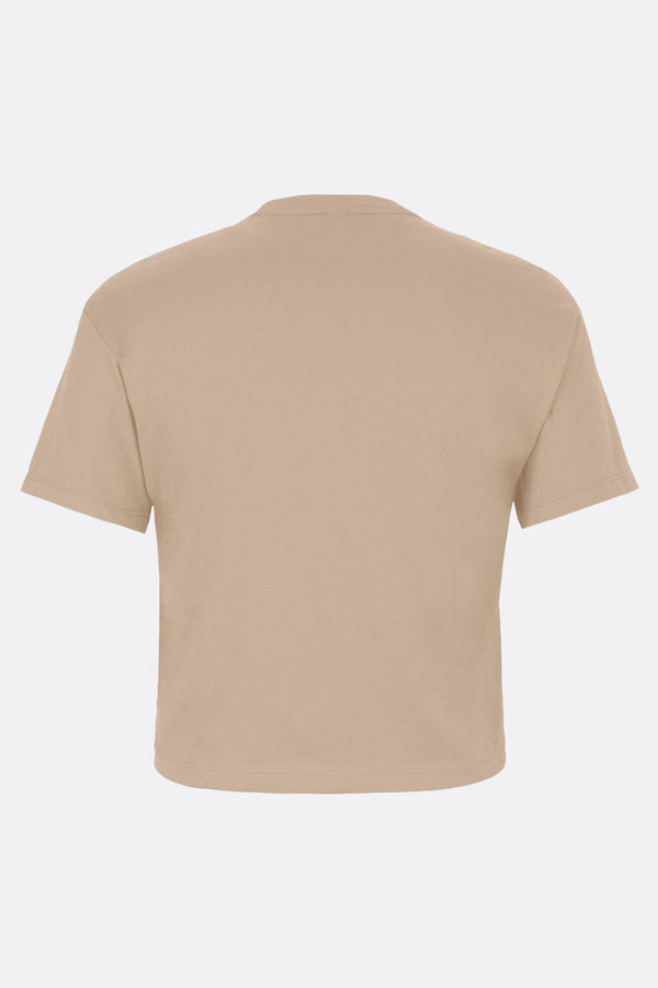 Women's t-shirt front view with tan solid fabric