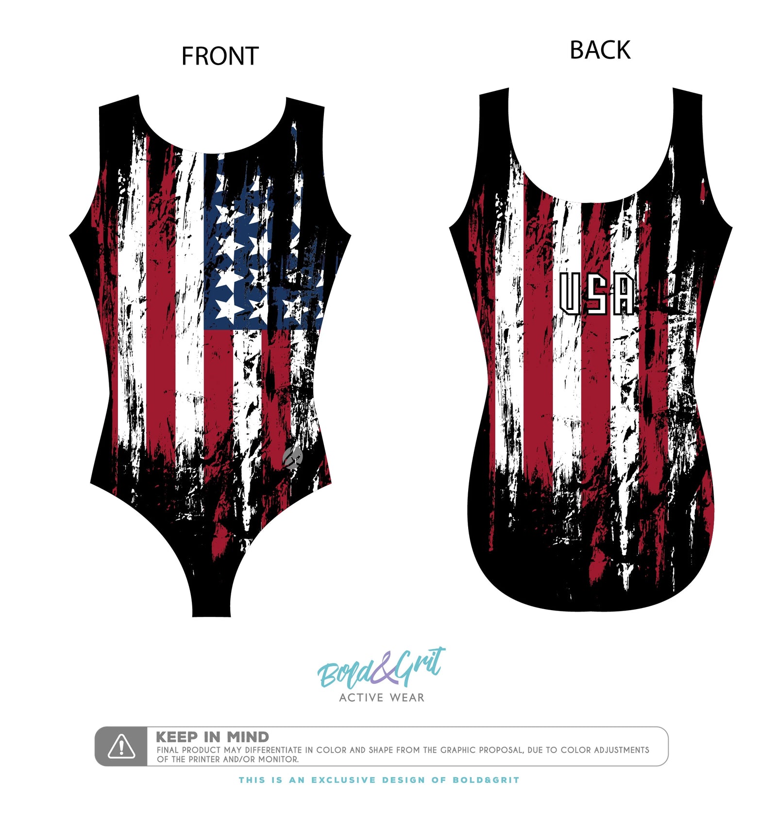 USA FLAG BLACK Leotard - Bold&Grit