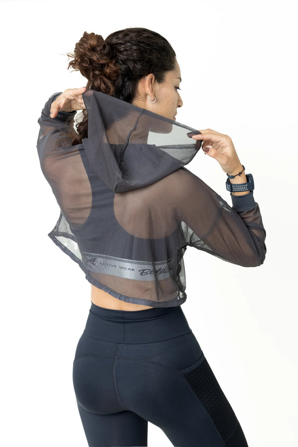 Women's hoodie front view with silver energy print