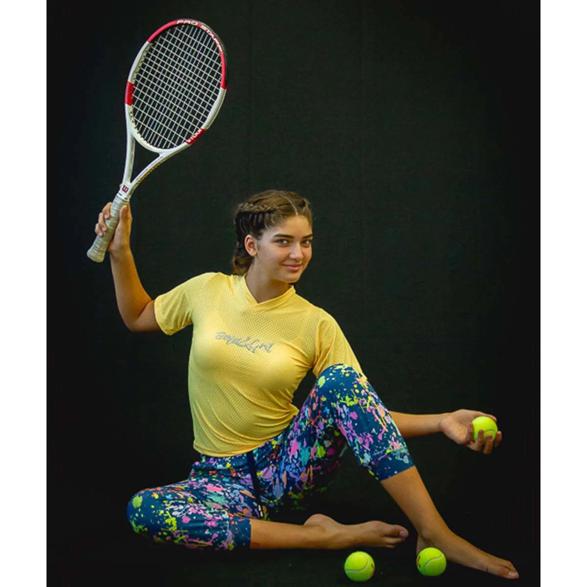 Women's leggings front view with splash paint print