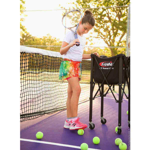Girls tennis skort side view with confetti mesh tennis design