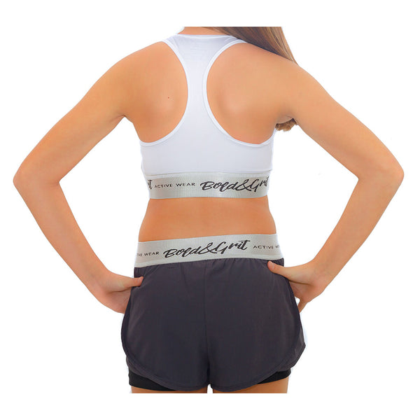 Girls shorts front view with motivational print