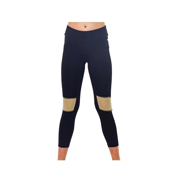 Girls leggings front view with gold energy print