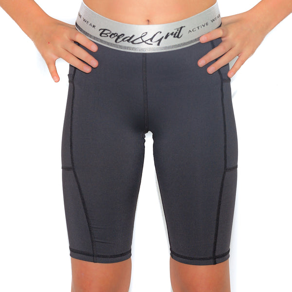 Girls shorts front view with motivational print