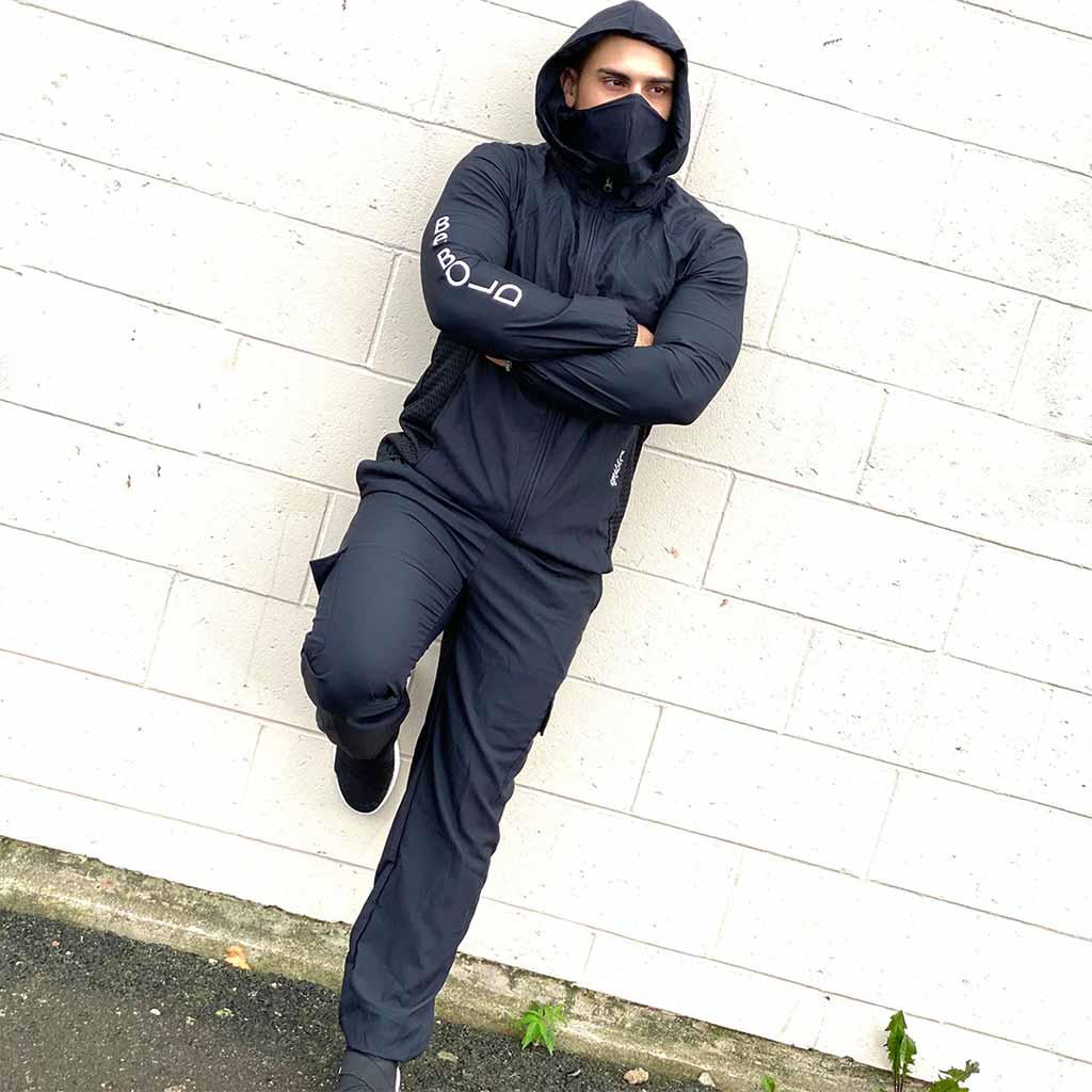 PROTECTIVE BLACK MEN'S JACKET AND JOGGER SET- FACE MASK INCLUDED - Bold&Grit