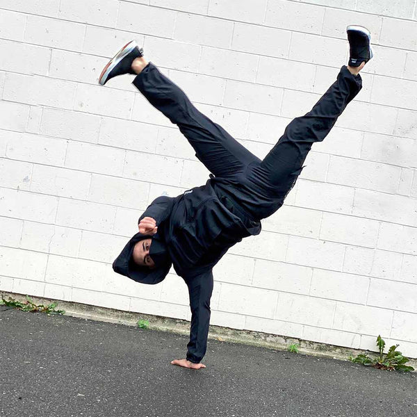 Men's joggers side view with solid black design