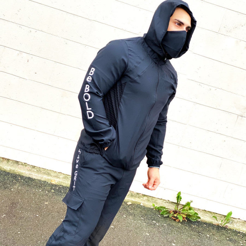 PROTECTIVE BLACK MEN'S JACKET AND JOGGER SET- FACE MASK INCLUDED - Bold&Grit