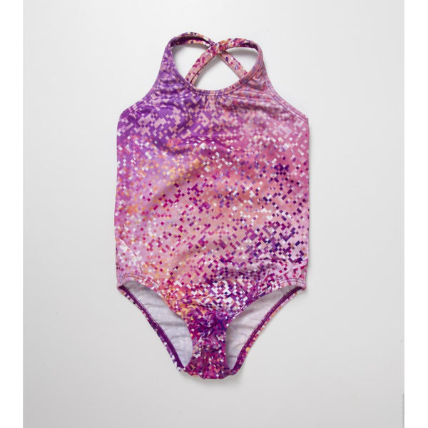 Girls swimsuit front view with pink stars projection design
