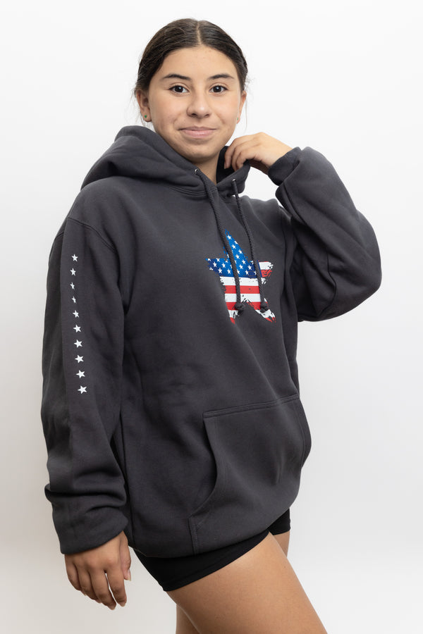 Girls hoodie front view with USA honor design
