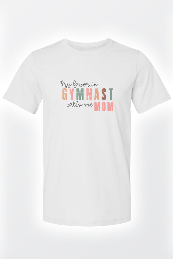 Women's t-shirt front view with gymnastics mom graphic print