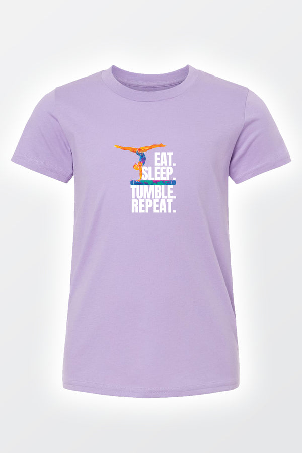 Girls t-shirt front view with gymnastics graphic print