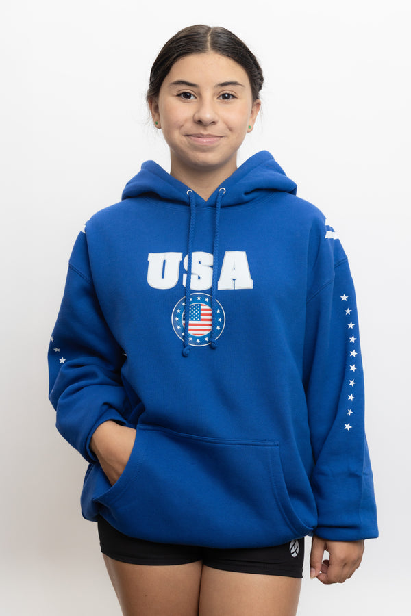 Girls hoodie front view with stellar USA design