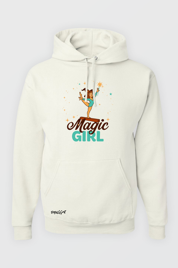 Girls hoodie front view with magic girl graphic print
