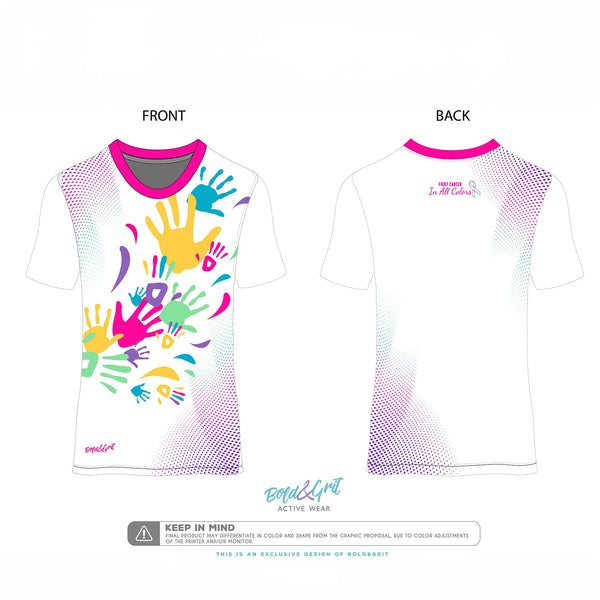 Men's t-shirt view with multicolor awareness ribbon print