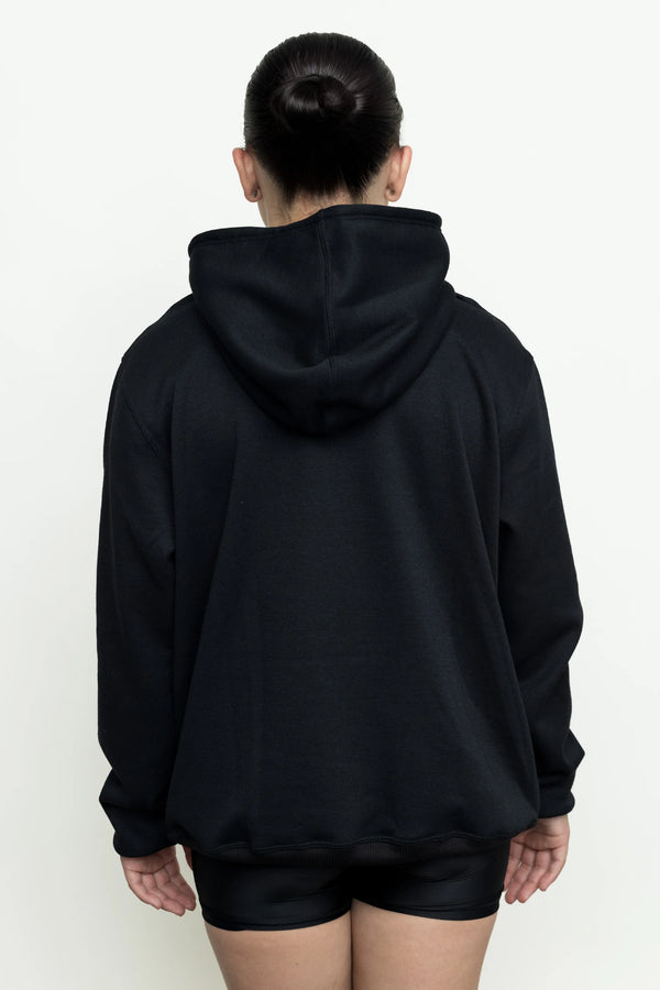 Girls hoodie front view with black USA flag design