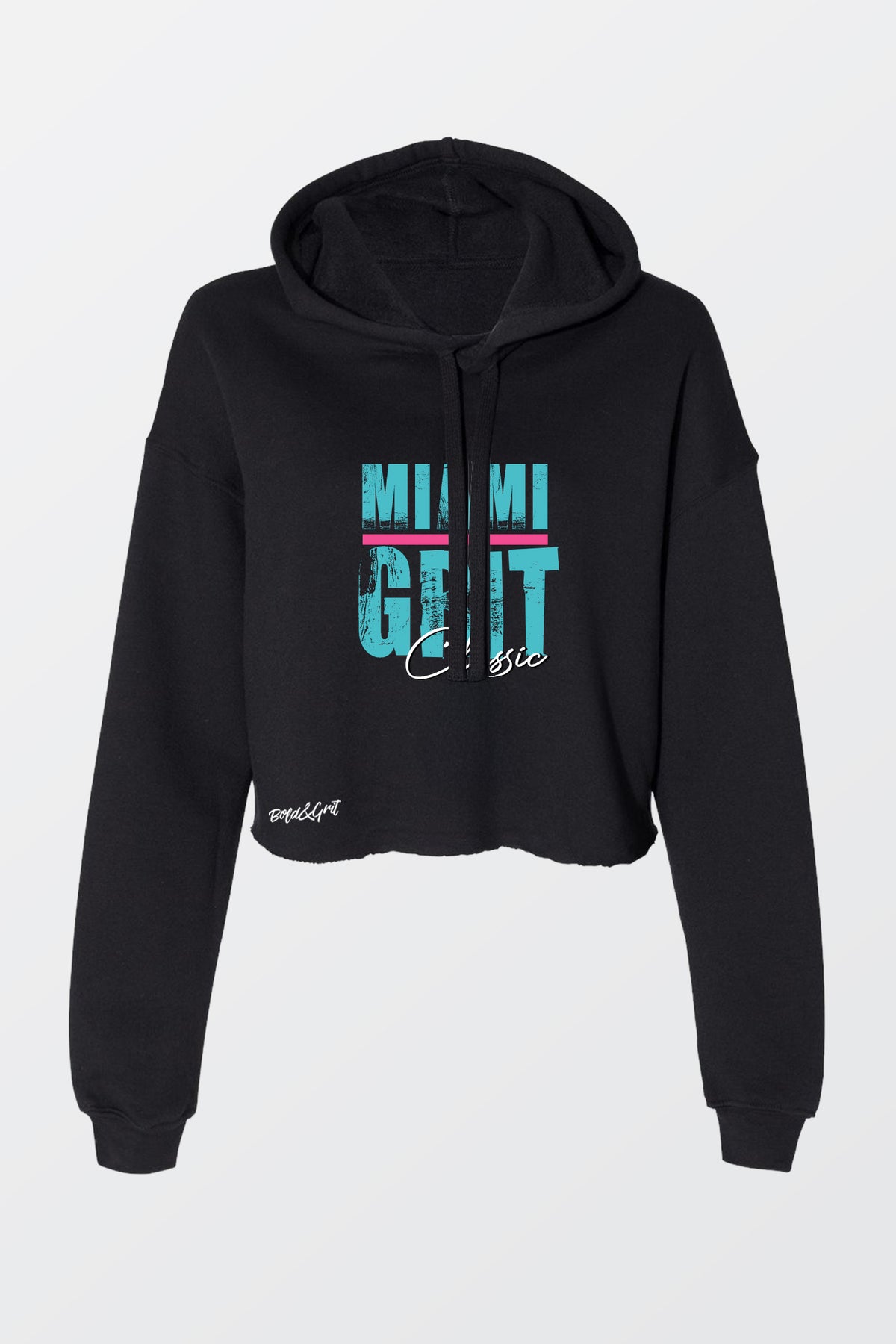 Black hoodie with 'Miami Girl' text on a white background