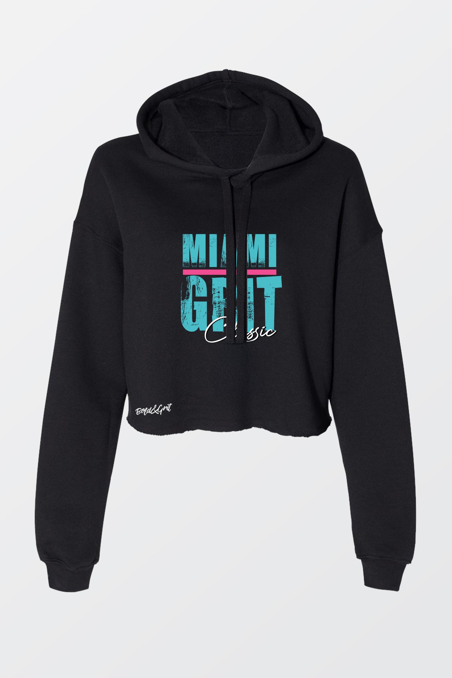 Black hoodie with 'Miami Girl' text on a white background
