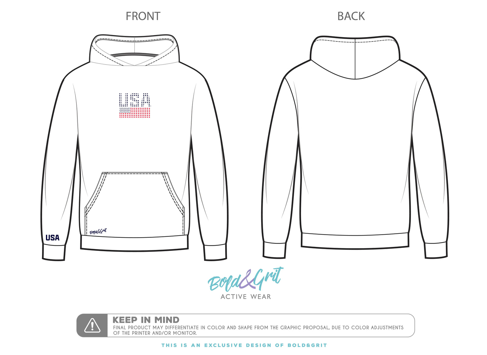 White Hoodie USA - Bold&Grit
