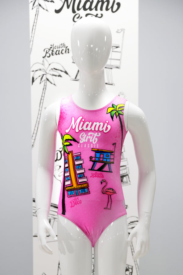 Girls gymnastics leotard Miami Grit 2026 competition design