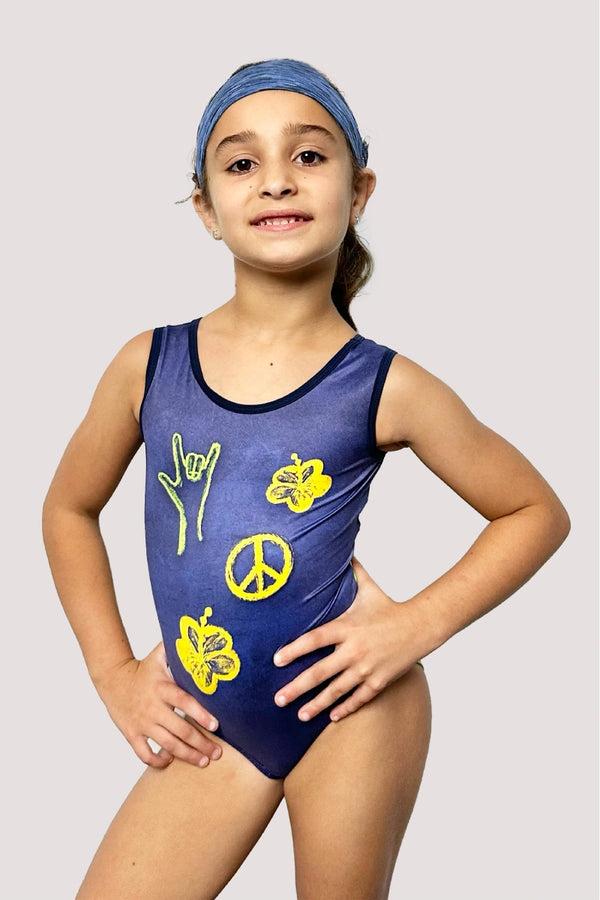 Girls gymnastics leotard front view with contest winner floral design