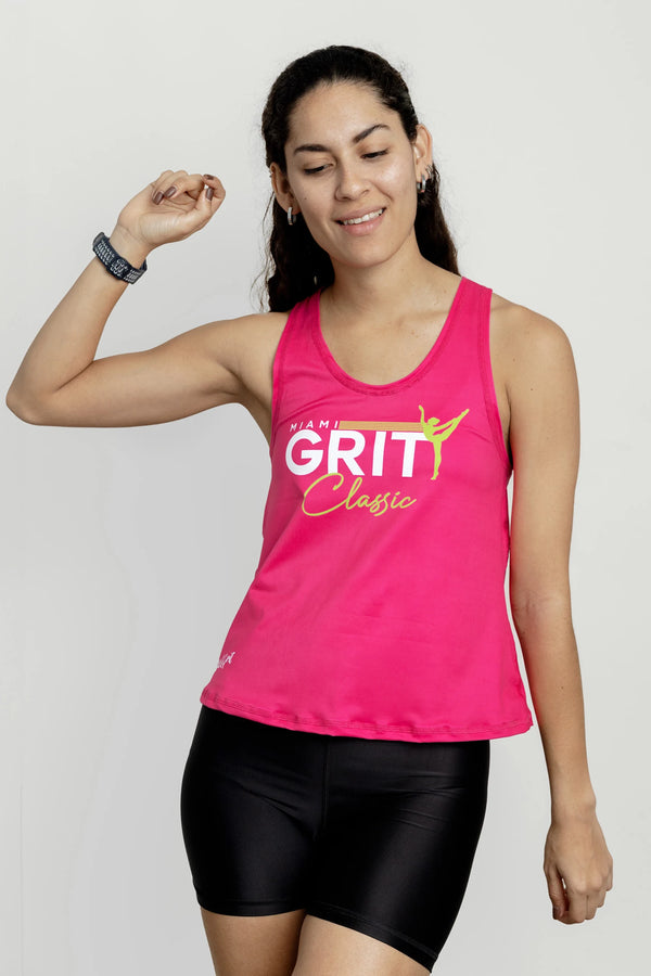 Girls tank top front view with solid pink fabric
