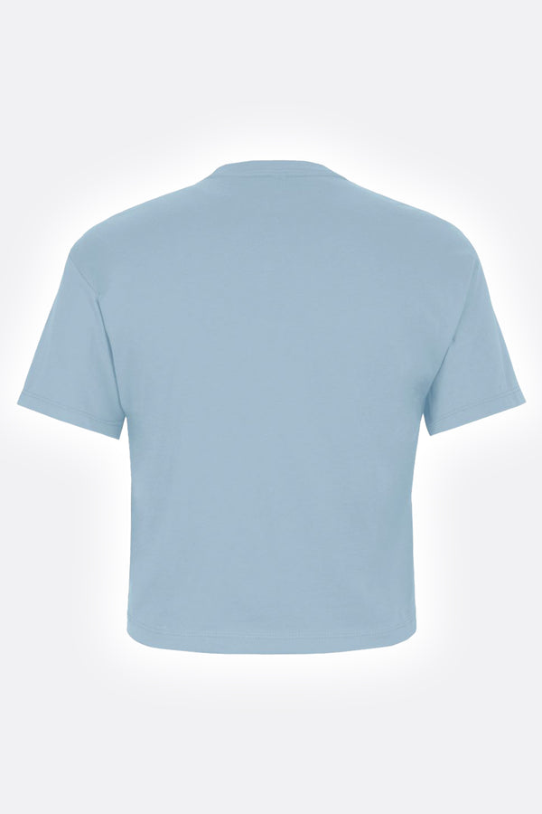 Women's t-shirt front view with stonewash denim print