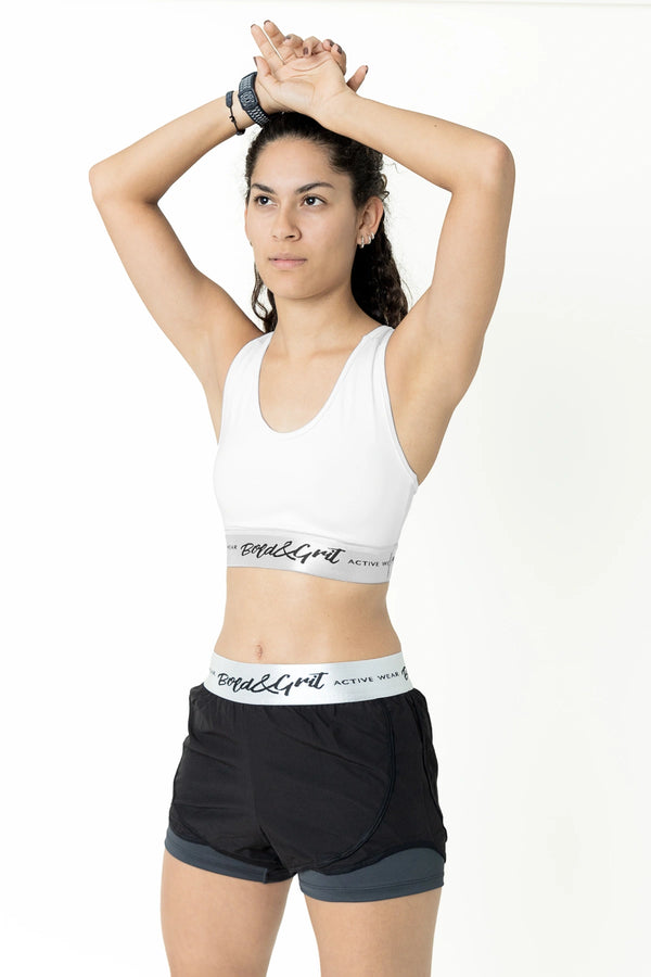 Women's shorts front view with motivational print