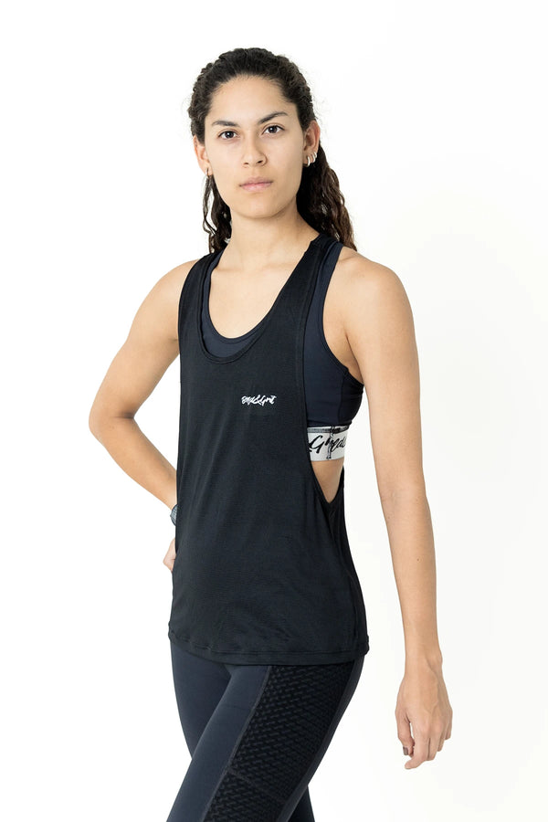 Women's tank top front view with solid color fabric