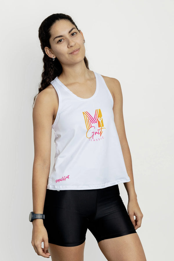 Girls tank top front view with solid white fabric