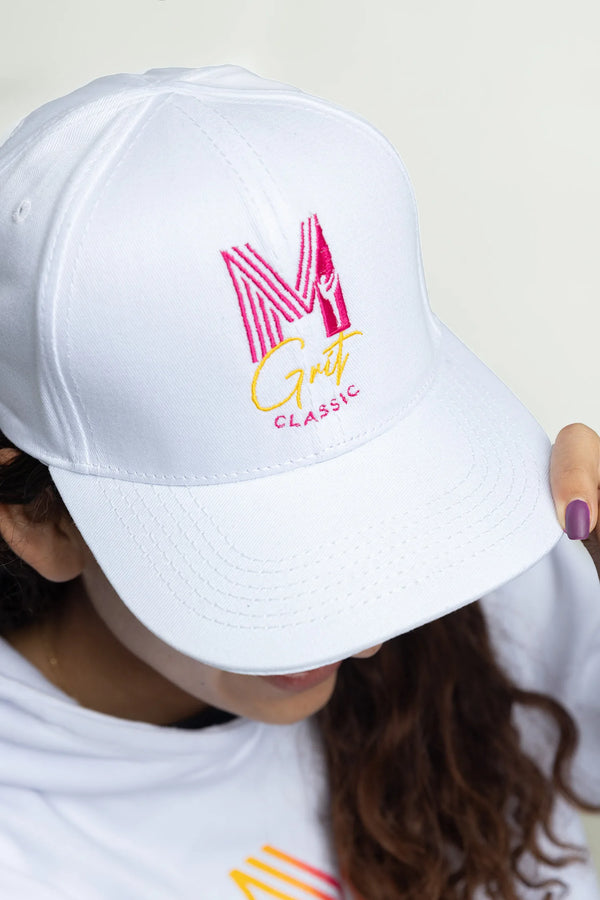 Cap front view with solid white fabric