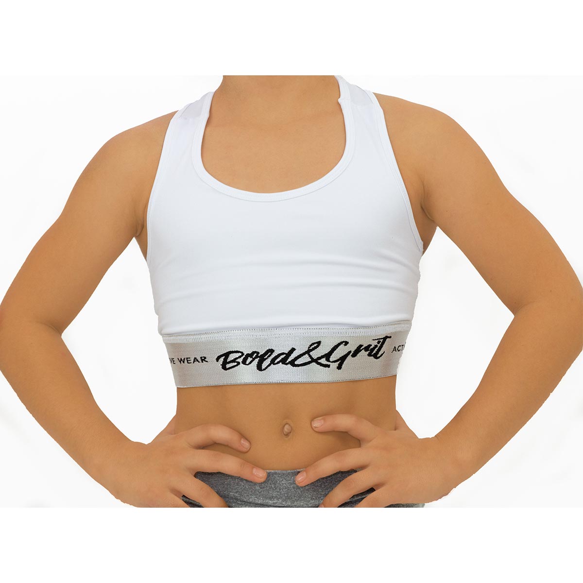 Girls' believe racerback sports bra white