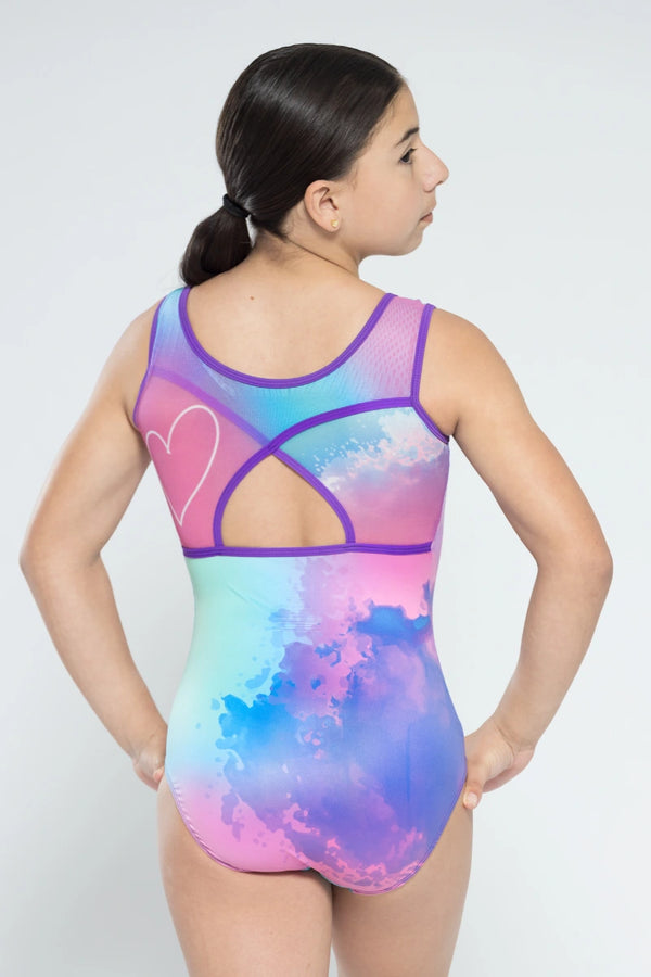 Girls gymnastics leotard front view with better together right half design
