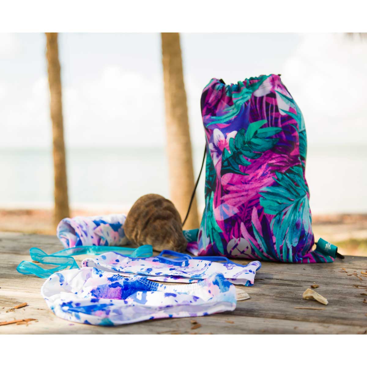 Tropical Leaves Drawstring Backpack Bold Grit