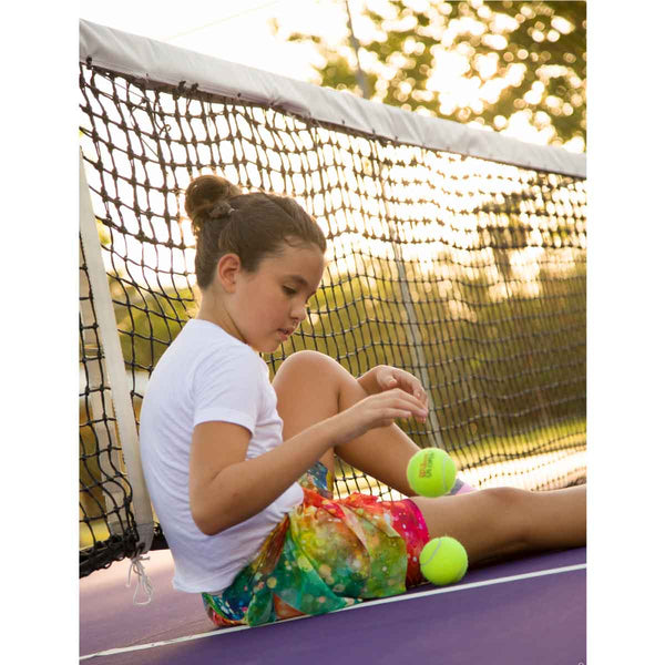 Girls tennis skort side view with confetti mesh tennis design