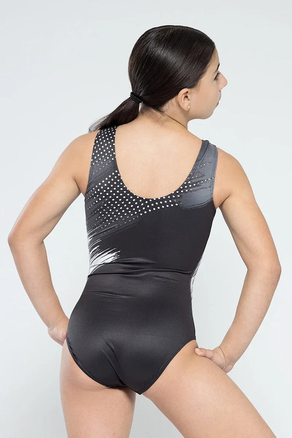 Girls gymnastics leotard front view with motivational print design