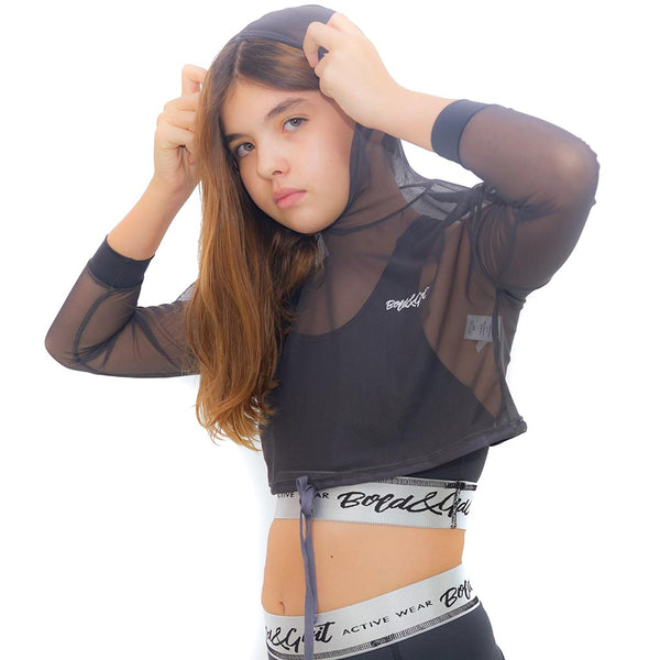 Girls hoodie front view with silver energy print