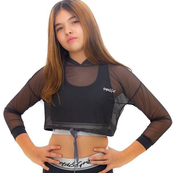 Girls hoodie front view with silver energy print