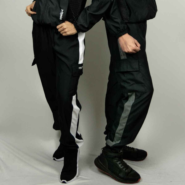Joggers front view with black and gray design