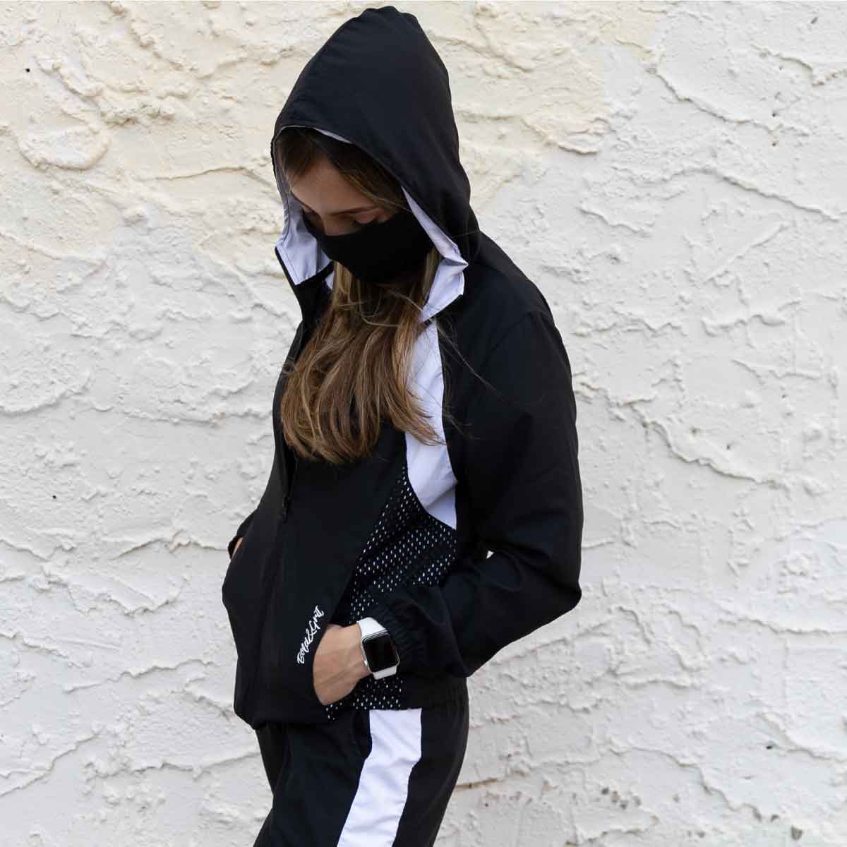 PROTECTIVE BLACK AND WHITE WOMEN'S JACKET-FACE MASK