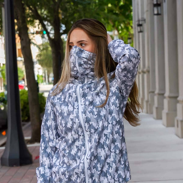 Girls hoodie front view with camouflage print