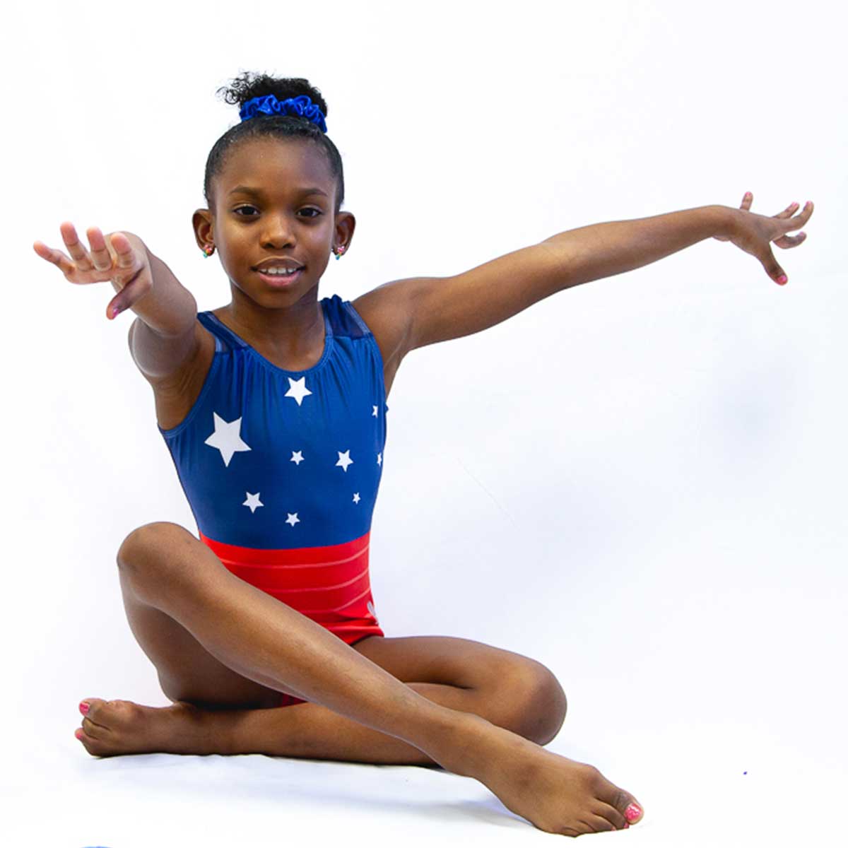 Blue and red mesh tank leotard