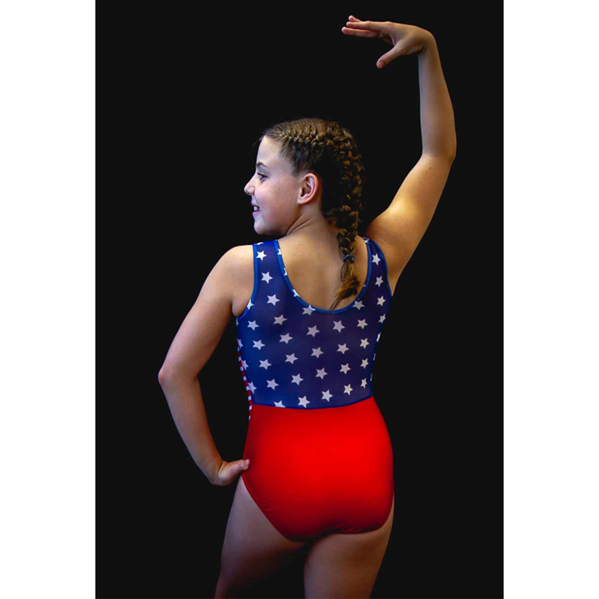 Blue and red mesh tank leotard