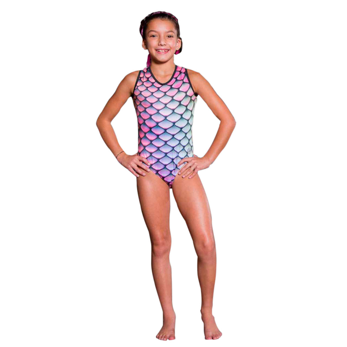 Pink flakes - crossover mesh back leotard