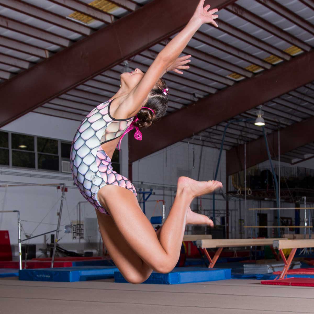 PINK FLAKES - CROSSOVER MESH BACK LEOTARD - Bold&Grit