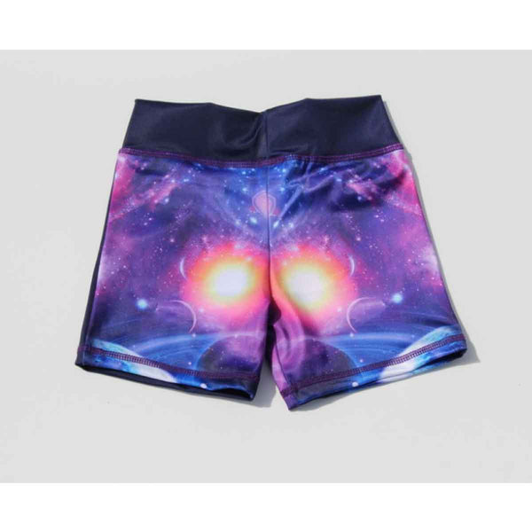 Girls shorts front view with space themed love print