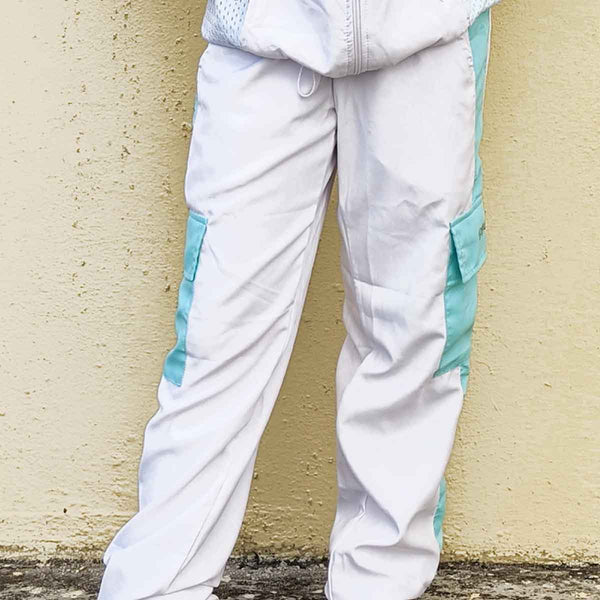 Girls joggers front view with white and blue design