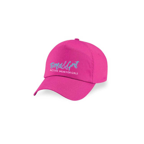 Girls cap front view with pink fabric