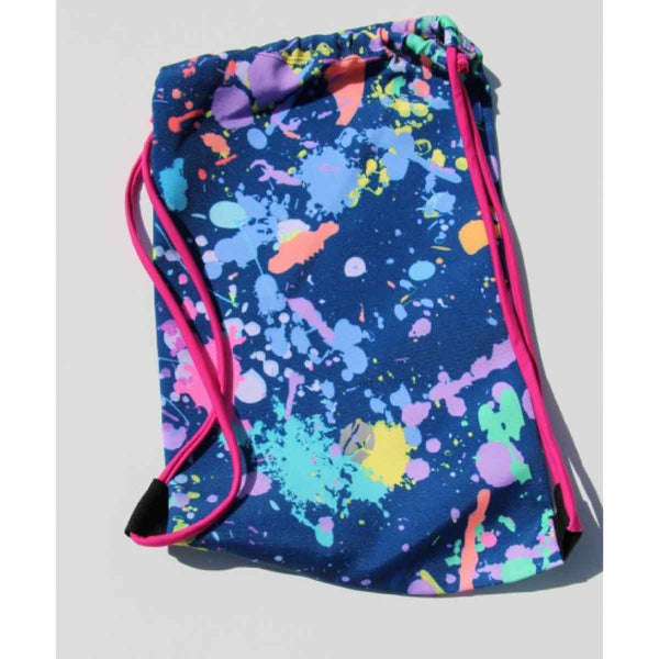 Girls drawstring backpack back view with splash paint print